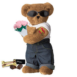 15" Mama's Boy Teddy Bear with Pink Roses and Fudge