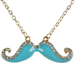 Light Blue Handlebar Mustache Necklace with Crystals