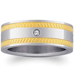 Stainless Steel and Double Row Gold IP Cubic Zirconia Band