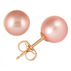 Feshwater Pink Pearl Earrings in 14-Karat Yellow Gold