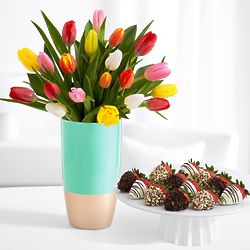 20 Multi-Colored Tulips with 12 Fancy Strawberries