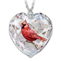 Messenger From Heaven Crystal Heart Necklace with Cardinal