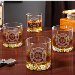 4 Fire and Rescue Engraved Buckman Whiskey Glasses