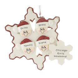 Personalized Snowflake Elves Family of 4 Christmas Ornament