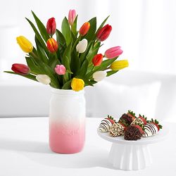 15 Multi-Colored Tulips with 6 Fancy Strawberries