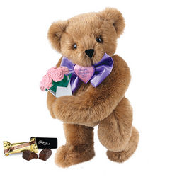 Mother's Day Bowtie Bear with Roses and Fudge