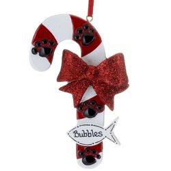 Cat Candy Cane with Fish Personalized Christmas Ornament