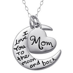 Mother's Sterling Silver Heart and Moon Sentiment Pendant
