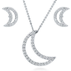 Sterling Silver CZ Crescent Moon Earrings and Pendant