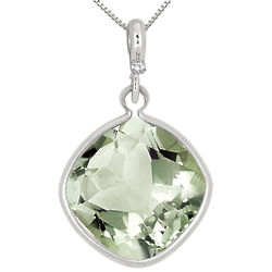 Cushion-Cut Green Amethyst and Diamond Pendant in Sterling Silver