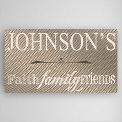 Personalized Faith Family and Friends 14x24 Tan Canvas Sign