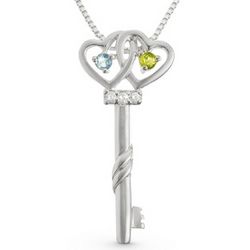 Sterling Silver Two Birthstone Key Necklace