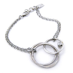 Hammered Silver Eternity Circles Bracelet with CZ Accent