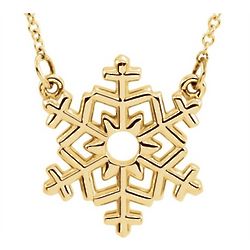 14K Yellow, White or Rose Gold Snowflake Necklace
