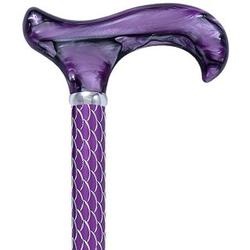 Purple Etched Adjustable Cane with Pearlz Derby Handle