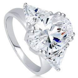 Decadent Sterling Silver Oval CZ 3-Stone Ring