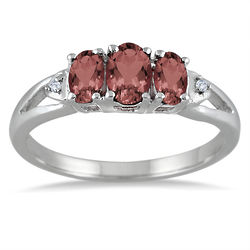 3-Stone Garnet and Diamond Ring in Sterling Silver