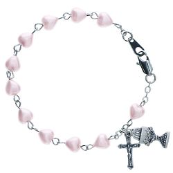 Pink Heart Communion Rosary Bracelet