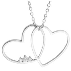 Silvertone Double Hearts Pendant with Cubic Zirconia Accents