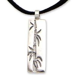 Lucky Bamboo Sterling Silver Pendant Necklace