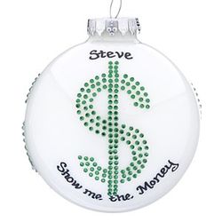 Personalized Rhinestone Dollar Sign Money Christmas Ornament