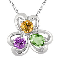 Multi-Color Heart Clover Gemstone Pendant in .925 Sterling Silver
