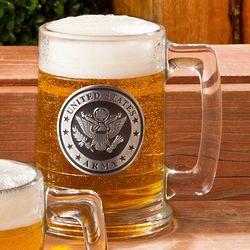 Personalized Army Medallion Glass Beer Mug