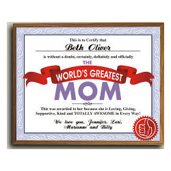 World's Greatest Mom Personalized Printed Plaque