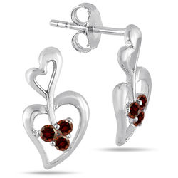 Garnet Double Heart Earrings in Sterling Silver