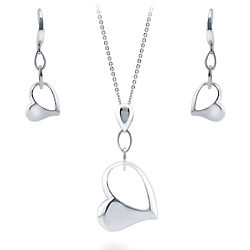Sterling Silver Open Heart Fashion Necklace and Earrings