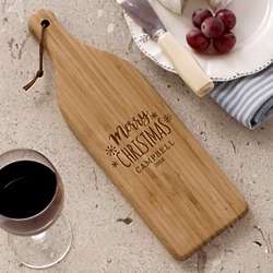 Merry Christmas Personalized Wine Bottle Bamboo Cutting Board