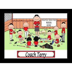 Personalized Baseball Coach Cartoon Print with Players