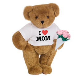 I Heart Mom T-Shirt Teddy Bear with Pink Roses