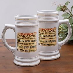 Man Cave Rules Personalized Beer Stein