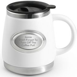 Engravable White Double-Walled Travel Mug