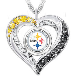Pittsburgh Steelers Heart Shaped Crystal Pendant Necklace