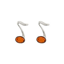 Sterling Silver Baltic Amber Music Note Earrings