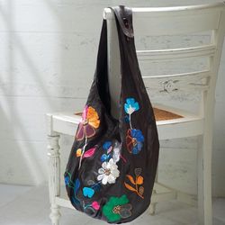 Embroidered Leather Hobo Bag