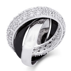 Black and Silver Triple Roll CZ Russian Wedding Ring
