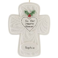 Personalized In Our Hearts Forever Cross Christmas Ornament