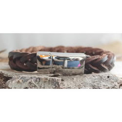 Men's Personalized Silver ID Braided Leather Bracelet