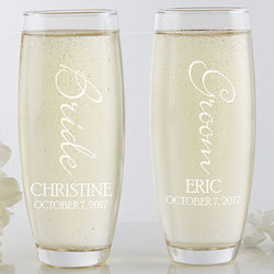 Personalized Bridal Couple Stemless Champagne Flutes