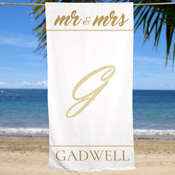 Personalized Mr. and Mrs. Beach Towel in White