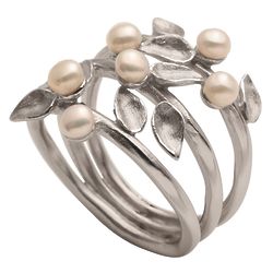 Vining Silver Band 'n Pearls Ring