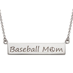 Baseball Mom Sterling Silver Bar Necklace