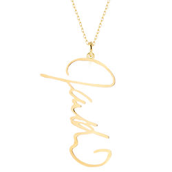 Custom Signature Vertical Gold Nameplate Necklace