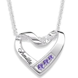 Sterling Silver Birthstone and Name Heart Necklace