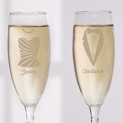 Personalized Wedding Attire Stemless Champagne Flutes