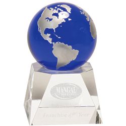 Blue Crystal Globe with Personalized Pedestal Base