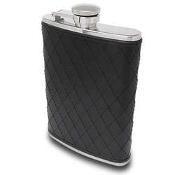 Black Cross-Stitched Leather Flask